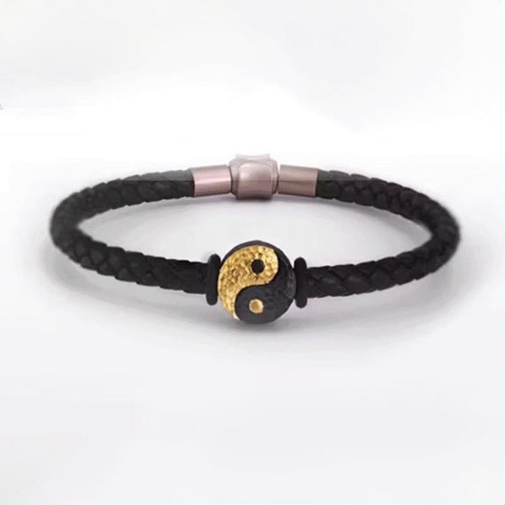 Buddha Stones 925スターリングシルバー 999ゴールド陰陽八卦シンボル バランス レザーブレスレット - image 12