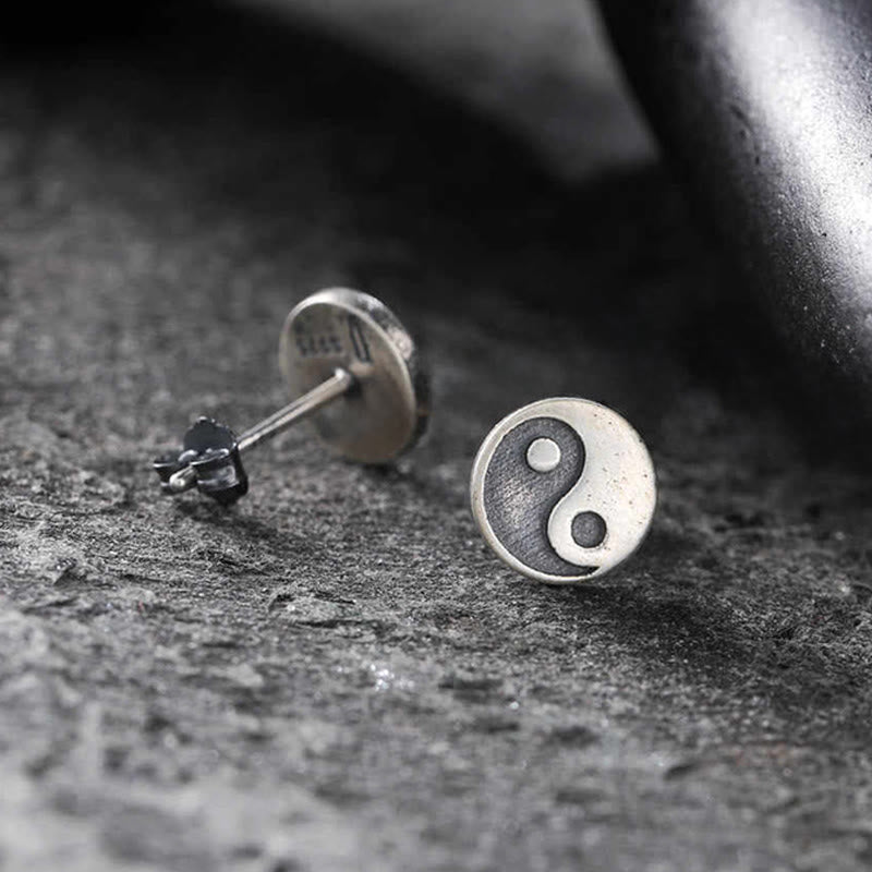 Buddha Stones 925スターリングシルバー製陰陽バランス スタッドピアス（片耳用） - image 1