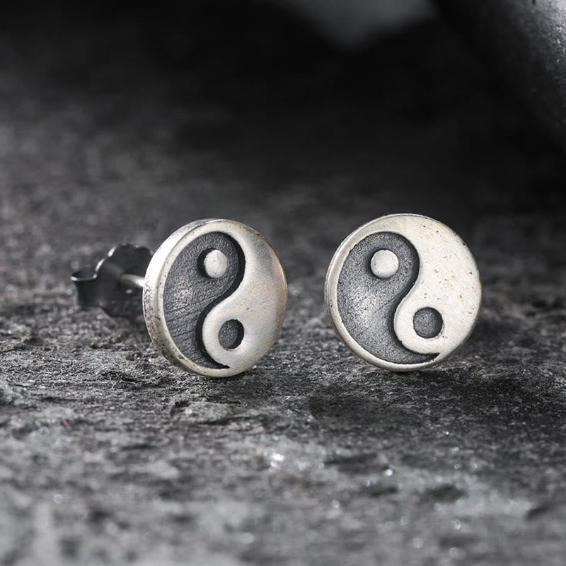 Buddha Stones 925スターリングシルバー製陰陽バランス スタッドピアス（片耳用） - イヤリング1個のみ（925スターリングシルバー製ポスト） - image 0
