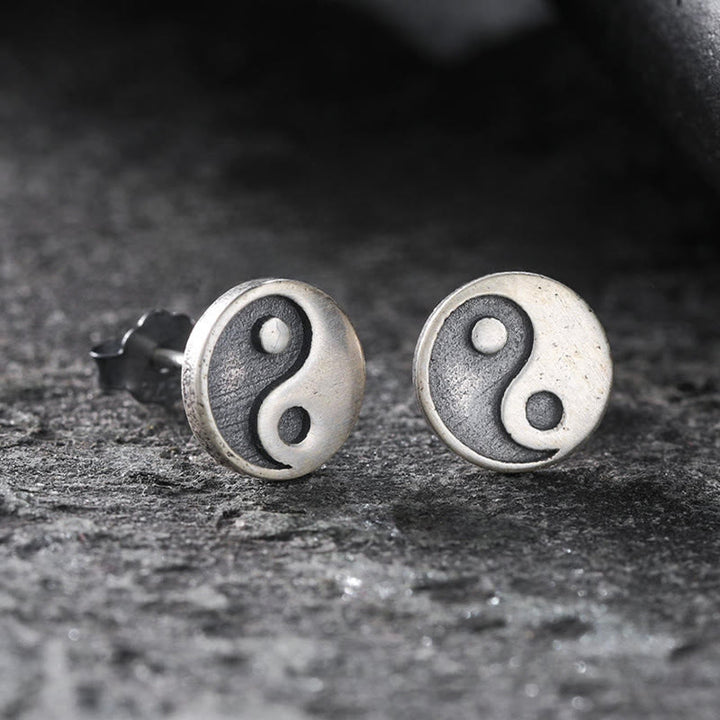 Buddha Stones 925スターリングシルバー製陰陽バランス スタッドピアス（片耳用） - イヤリング1個のみ（925スターリングシルバー製ポスト） - image 0