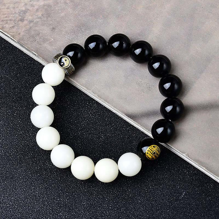 Buddha Stones 黒曜石の菩提樹の種陰陽九字真言山鬼金金強さブレスレット - image 3