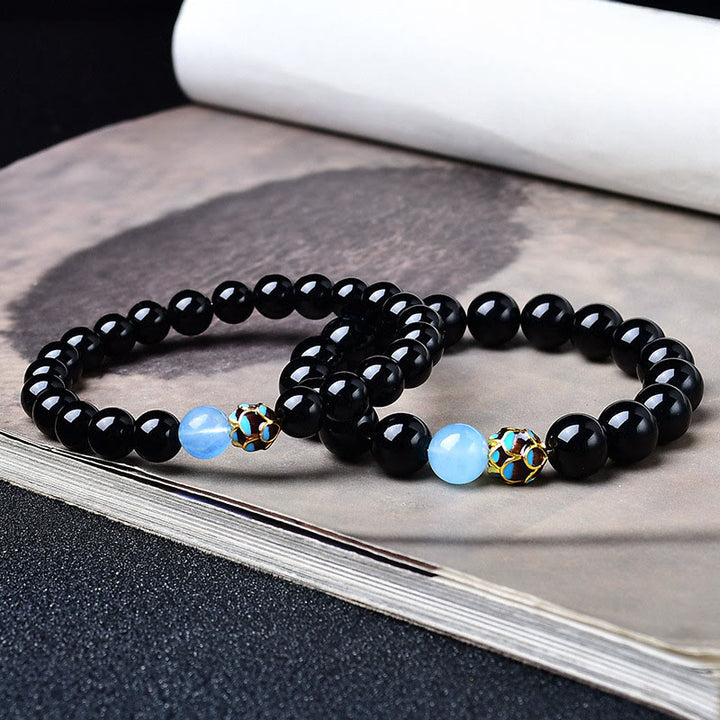 Buddha Stones 天然黒曜石の蓮の浄化ブレスレット - image 3