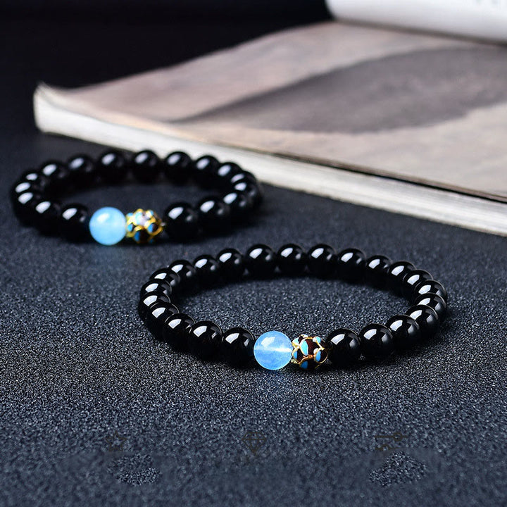 Buddha Stones 天然黒曜石の蓮の浄化ブレスレット - image 0