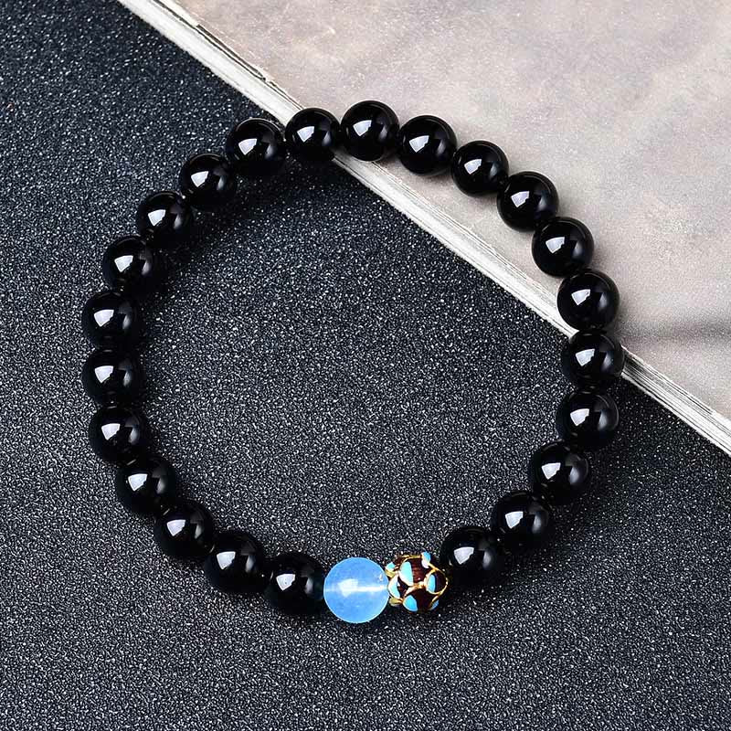 Buddha Stones 天然黒曜石の蓮の浄化ブレスレット - 黒曜石 - 10mm（手首周り：16～17cm） - image 1