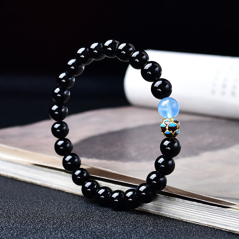 Buddha Stones 天然黒曜石の蓮の浄化ブレスレット - image 2