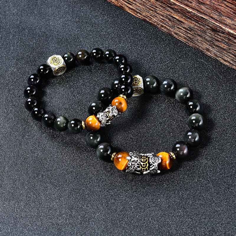 Buddha Stones 天然黒曜石貔貅タイガーアイ変身ブレスレット - image 2