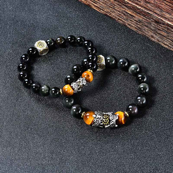Buddha Stones 天然黒曜石貔貅タイガーアイ変身ブレスレット - image 2