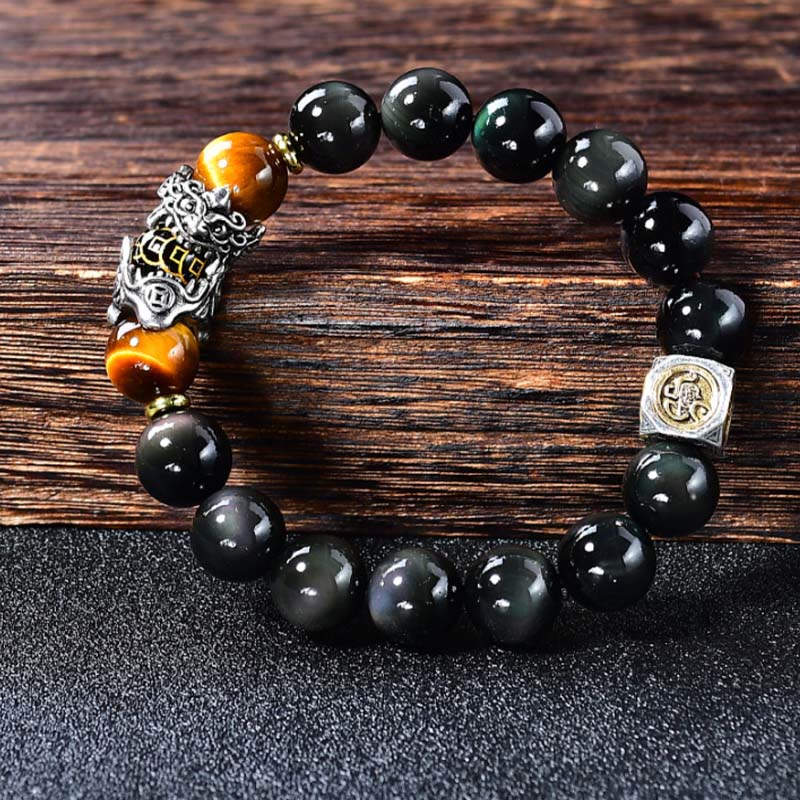 Buddha Stones 天然黒曜石貔貅タイガーアイ変身ブレスレット - image 1