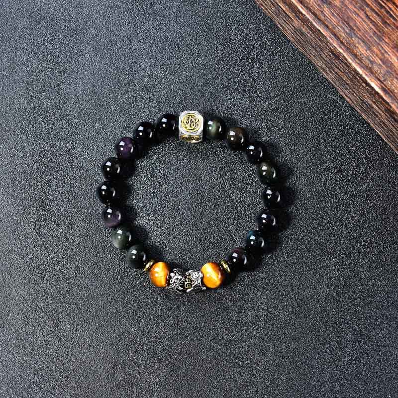 Buddha Stones 天然黒曜石貔貅タイガーアイ変身ブレスレット - image 3