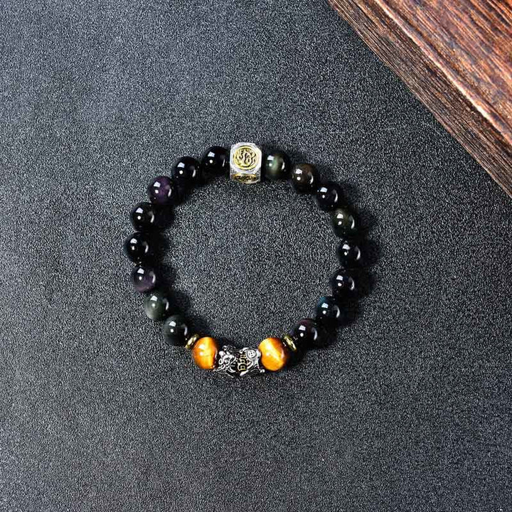 Buddha Stones 天然黒曜石貔貅タイガーアイ変身ブレスレット - image 3