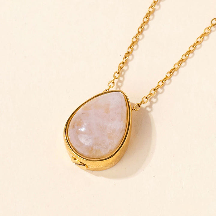 Buddha Stones 天然ブルーレースアゲート、ローズクォーツ、ブラックオニキスのティアドロップデザインバランスネックレスペンダント - ローズクォーツゴールドチェーン - image 4