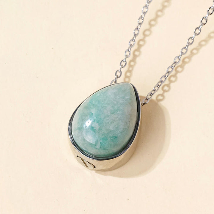 Buddha Stones 天然ブルーレースアゲート、ローズクォーツ、ブラックオニキスのティアドロップデザインバランスネックレスペンダント - アマゾナイトシルバーチェーン - image 13
