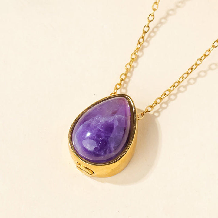 Buddha Stones 天然ブルーレースアゲート、ローズクォーツ、ブラックオニキスのティアドロップデザインバランスネックレスペンダント - アメジストゴールドチェーン - image 20