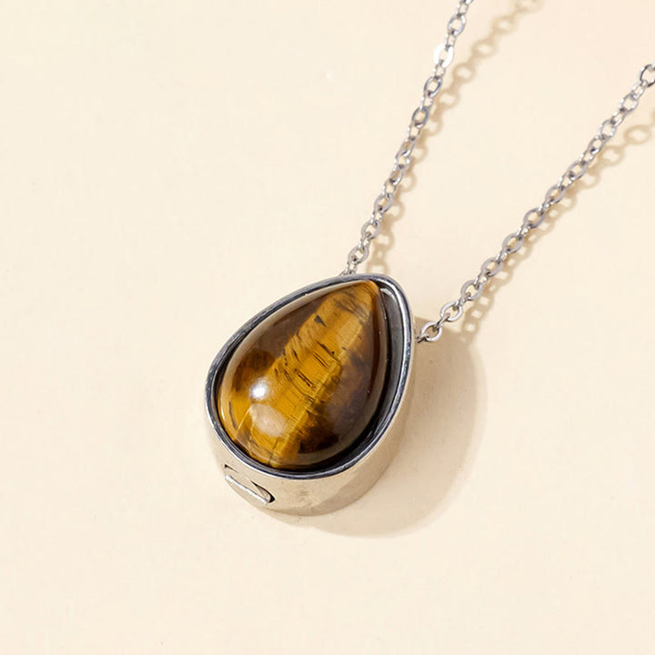 Buddha Stones 天然ブルーレースアゲート、ローズクォーツ、ブラックオニキスのティアドロップデザインバランスネックレスペンダント - タイガーアイシルバーチェーン - image 9