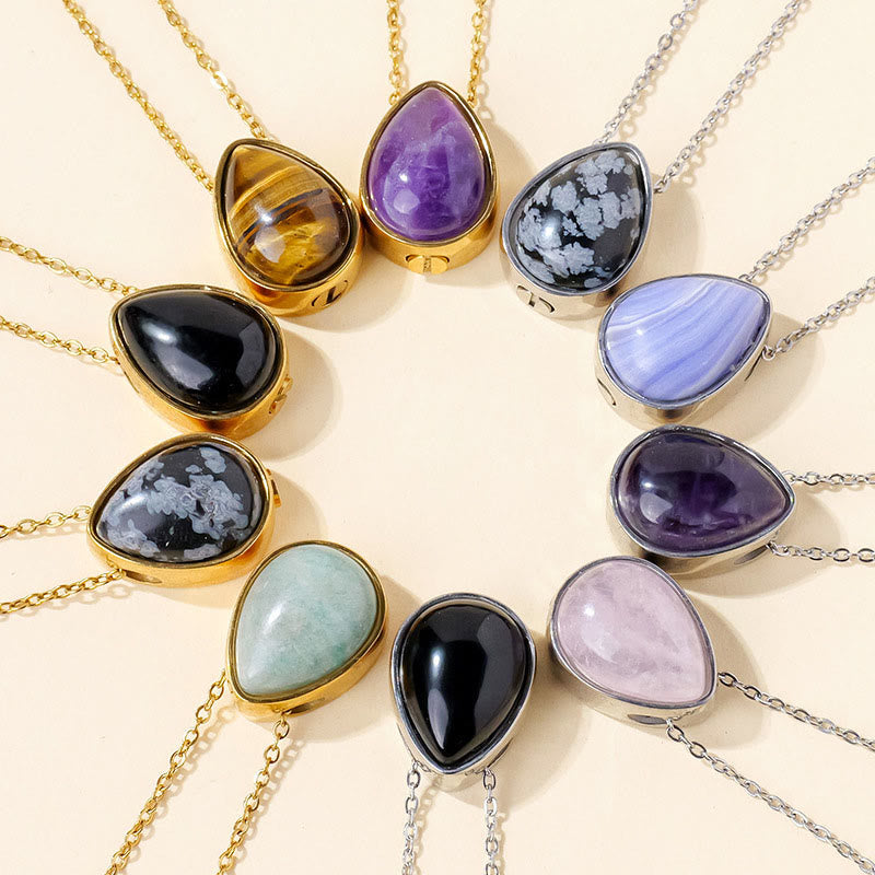 Buddha Stones 天然ブルーレースアゲート、ローズクォーツ、ブラックオニキスのティアドロップデザインバランスネックレスペンダント - image 24