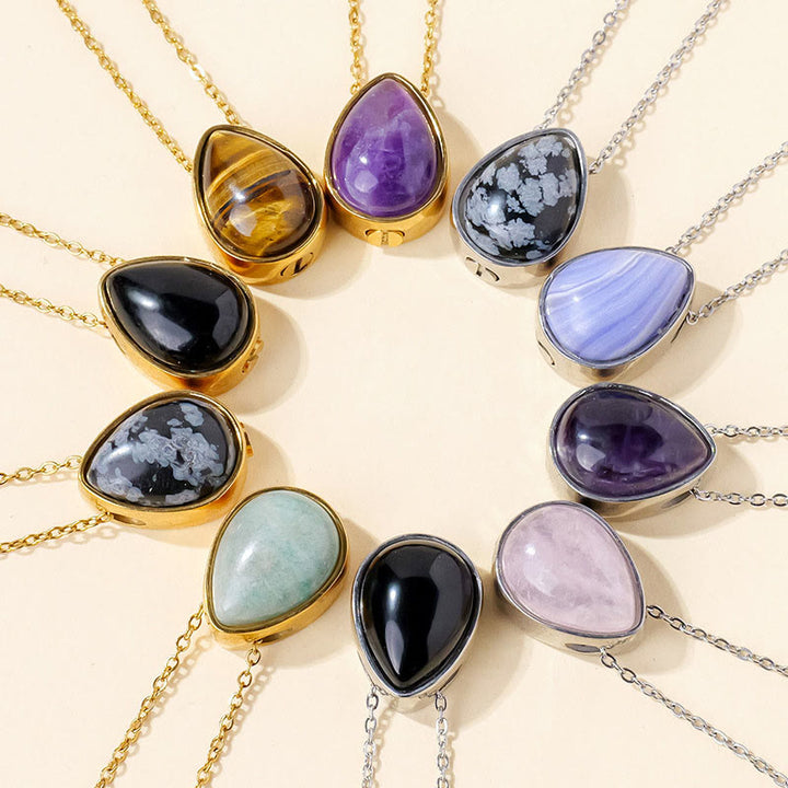Buddha Stones 天然ブルーレースアゲート、ローズクォーツ、ブラックオニキスのティアドロップデザインバランスネックレスペンダント - image 24