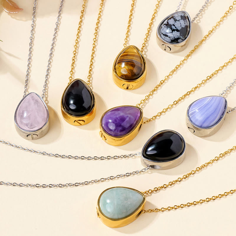 Buddha Stones 天然ブルーレースアゲート、ローズクォーツ、ブラックオニキスのティアドロップデザインバランスネックレスペンダント - image 25