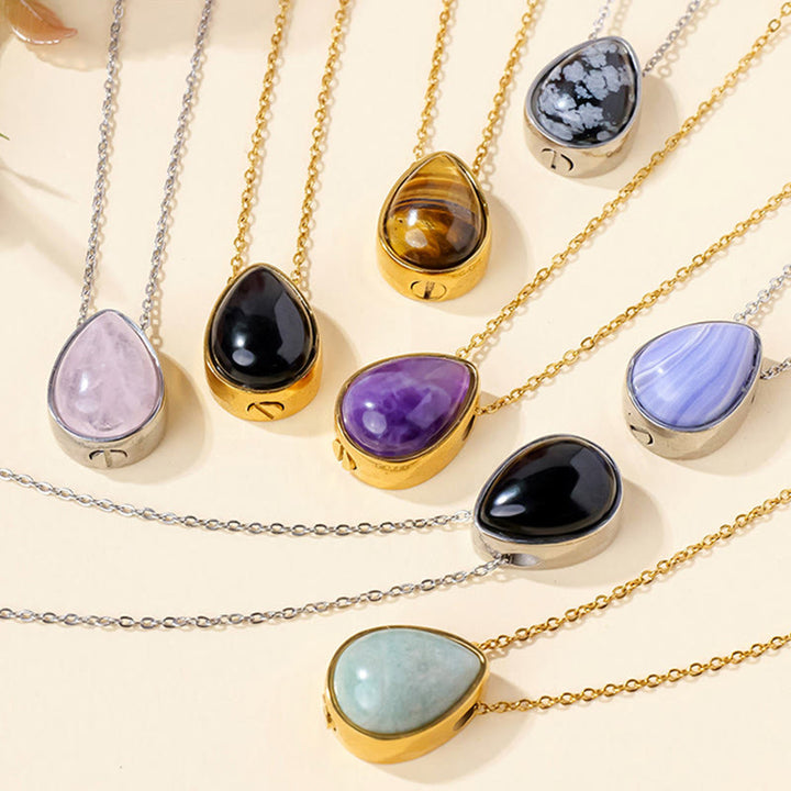Buddha Stones 天然ブルーレースアゲート、ローズクォーツ、ブラックオニキスのティアドロップデザインバランスネックレスペンダント - image 25