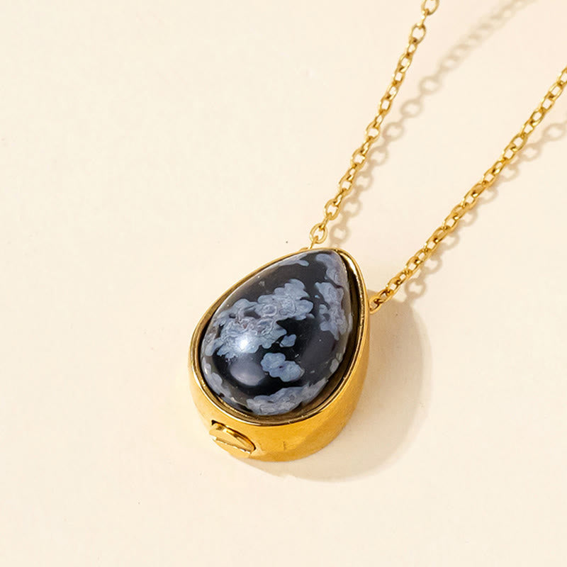 Buddha Stones 天然ブルーレースアゲート、ローズクォーツ、ブラックオニキスのティアドロップデザインバランスネックレスペンダント - スノーフレークオブシディアンゴールドチェーン - image 17