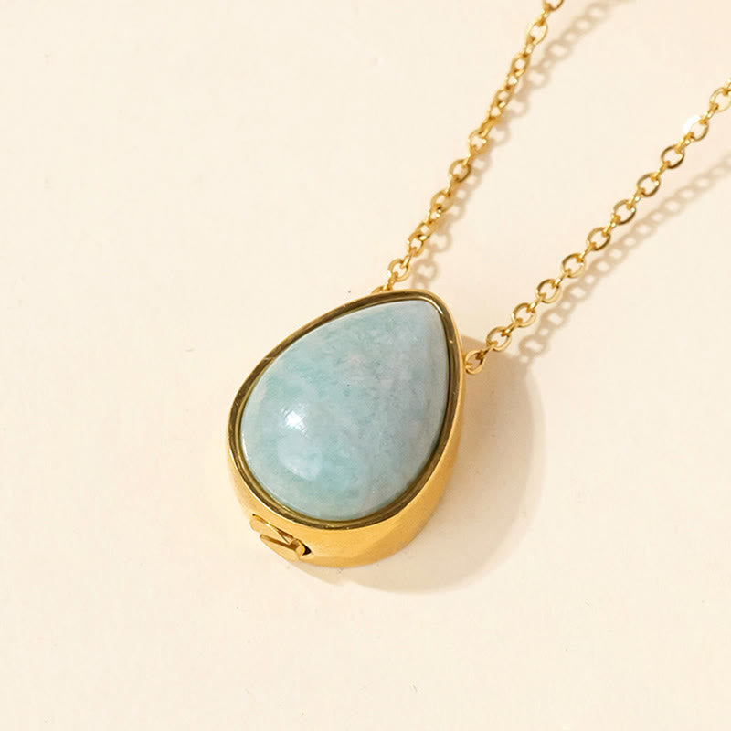 Buddha Stones 天然ブルーレースアゲート、ローズクォーツ、ブラックオニキスのティアドロップデザインバランスネックレスペンダント - アマゾナイトゴールドチェーン - image 14