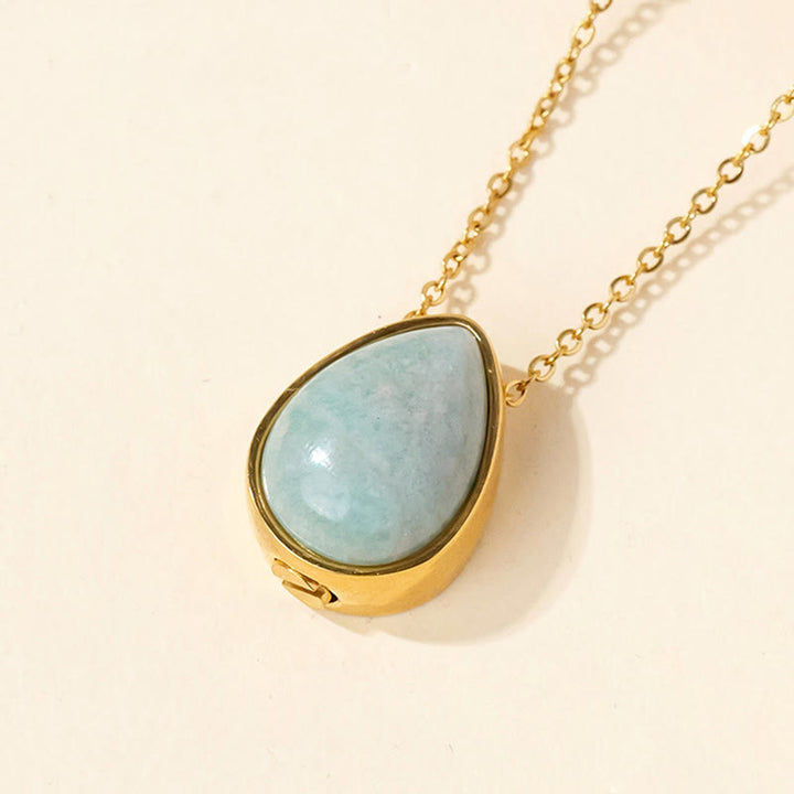 Buddha Stones 天然ブルーレースアゲート、ローズクォーツ、ブラックオニキスのティアドロップデザインバランスネックレスペンダント - アマゾナイトゴールドチェーン - image 14