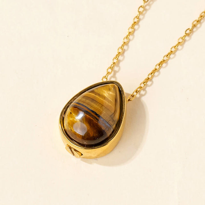 Buddha Stones 天然ブルーレースアゲート、ローズクォーツ、ブラックオニキスのティアドロップデザインバランスネックレスペンダント - タイガーアイのゴールドチェーン - image 10