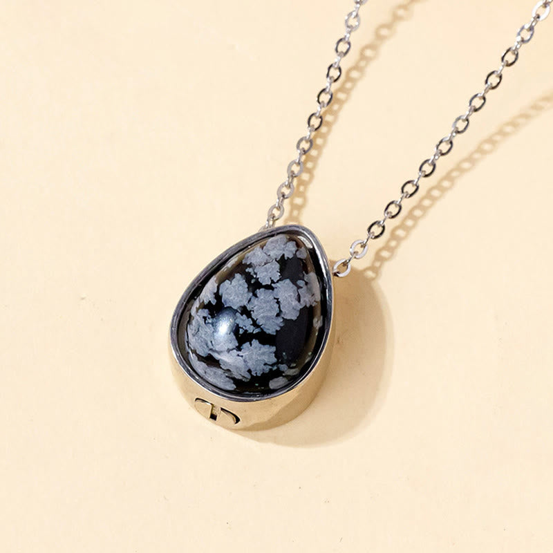 Buddha Stones 天然ブルーレースアゲート、ローズクォーツ、ブラックオニキスのティアドロップデザインバランスネックレスペンダント - スノーフレークオブシディアンシルバーチェーン - image 16