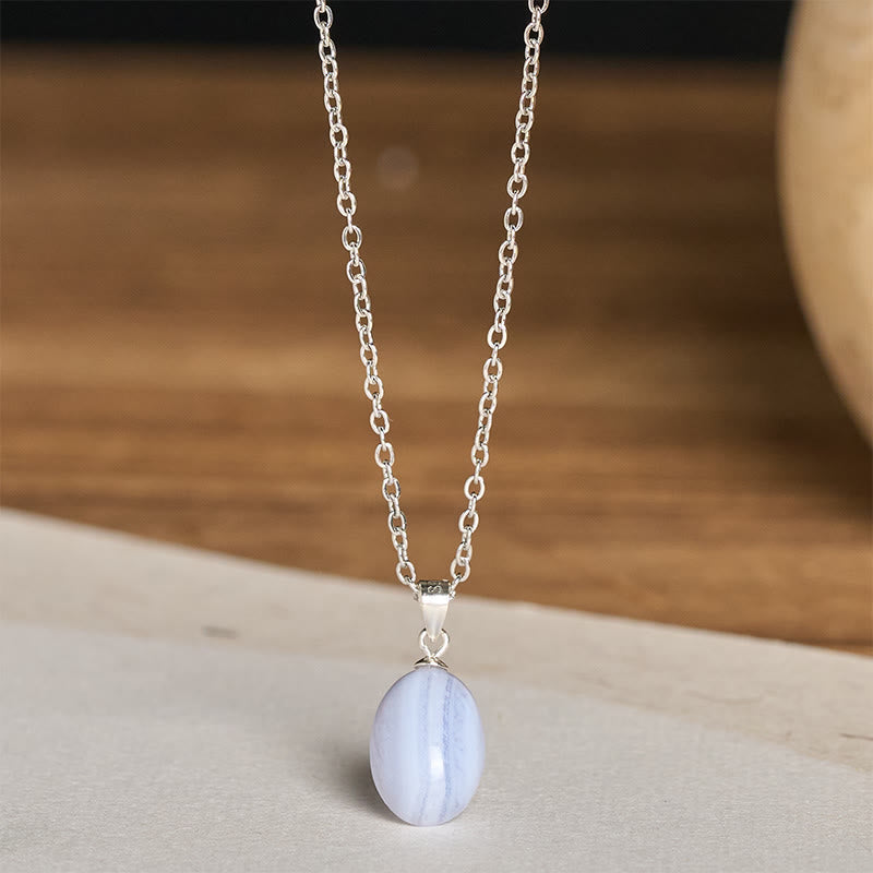Buddha Stones 天然ブルーレースアゲートクラリティチェーンネックレスペンダント - 天然ブルーレースアゲート（色とサイズは個体差があります） - image 0