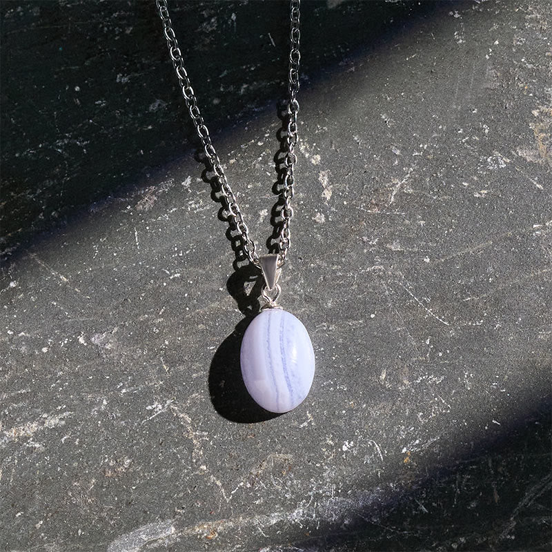 Buddha Stones 天然ブルーレースアゲートクラリティチェーンネックレスペンダント - image 3