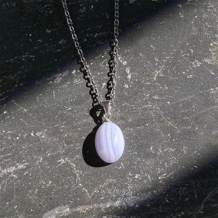 Buddha Stones 天然ブルーレースアゲートクラリティチェーンネックレスペンダント - image 3