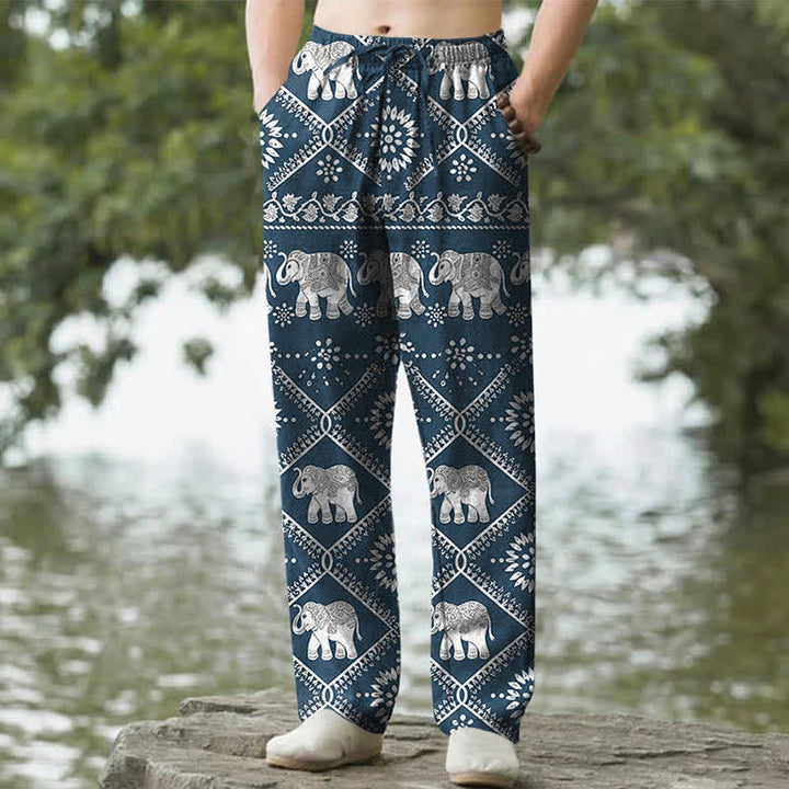 Buddha Stones コットン製、象のマンダラ柄、メンズテーパードパンツ（ポケット付き） - 海軍 - US/UK/AU50、EU60（5XL） - image 6