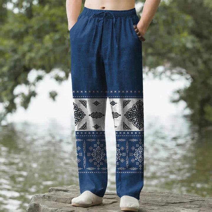 Buddha Stones コットンバンダナモザイク柄メンズテーパードパンツ（ポケット付き） - 海軍 - US/UK/AU50、EU60（5XL） - image 6