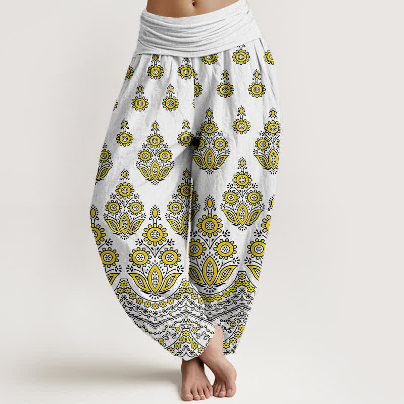 Buddha Stones ピュアコットン マンダラ花柄 レディース ゴムウエスト ハーレムパンツ - 黄色 - US16、 UK/AU20、 EU48 (3XL) - image 3