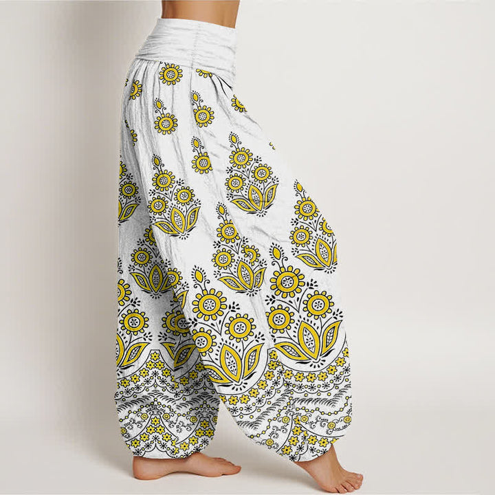 Buddha Stones ピュアコットン マンダラ花柄 レディース ゴムウエスト ハーレムパンツ - image 4