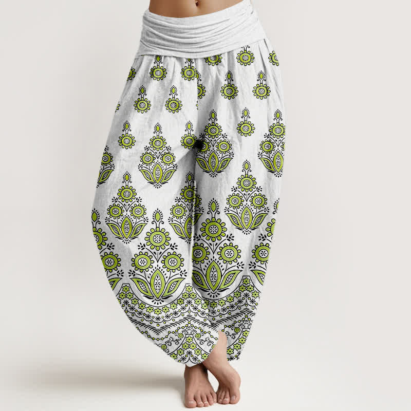 Buddha Stones ピュアコットン マンダラ花柄 レディース ゴムウエスト ハーレムパンツ - ライトグリーン - US16、 UK/AU20、 EU48 (3XL) - image 6