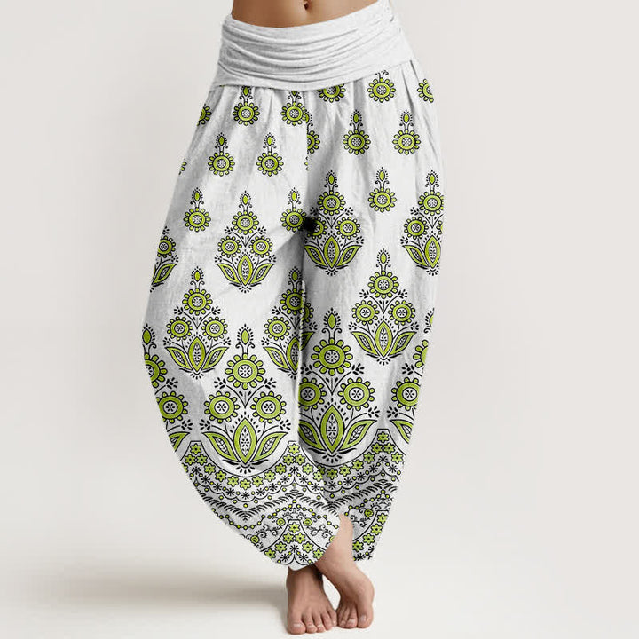 Buddha Stones ピュアコットン マンダラ花柄 レディース ゴムウエスト ハーレムパンツ - ライトグリーン - US16、 UK/AU20、 EU48 (3XL) - image 6