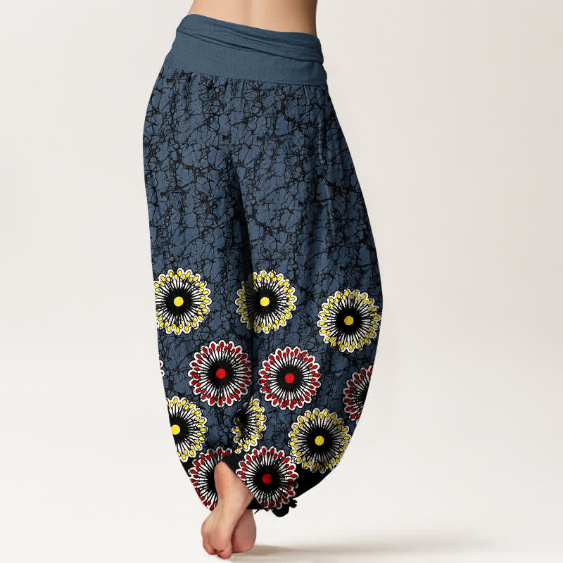 Buddha Stones ピュアコットン サンバースト花柄 レディース ゴムウエスト ハーレムパンツ - image 2