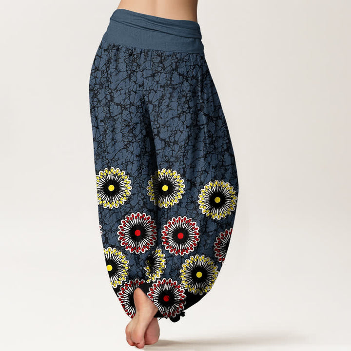 Buddha Stones ピュアコットン サンバースト花柄 レディース ゴムウエスト ハーレムパンツ - image 2