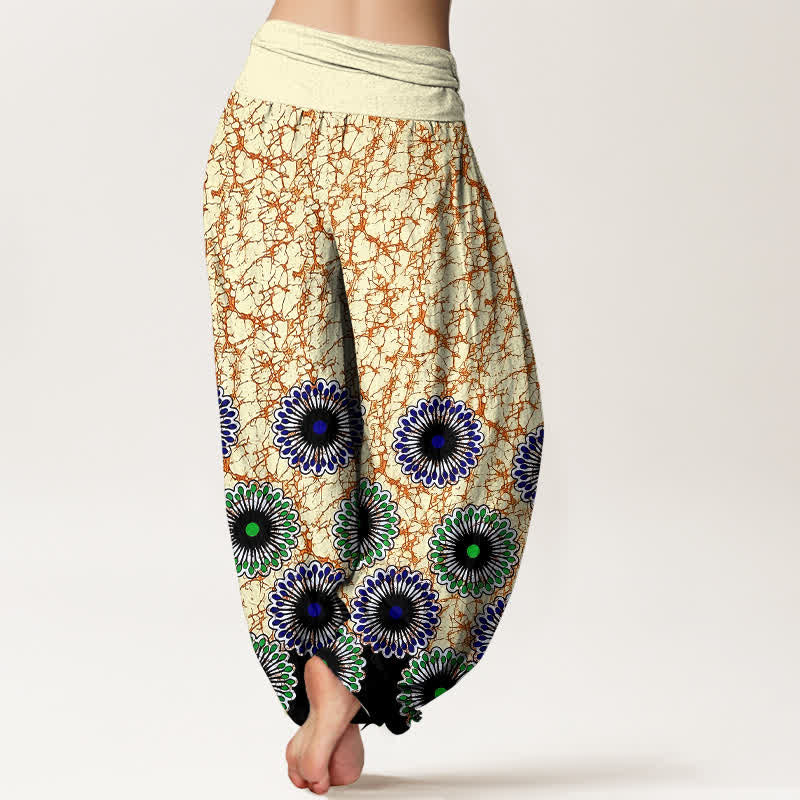 Buddha Stones ピュアコットン サンバースト花柄 レディース ゴムウエスト ハーレムパンツ - image 5