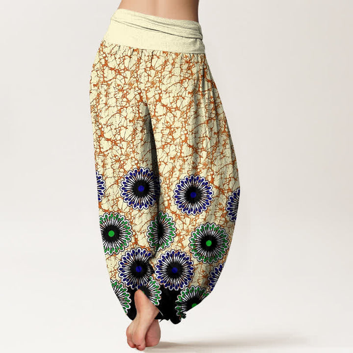 Buddha Stones ピュアコットン サンバースト花柄 レディース ゴムウエスト ハーレムパンツ - image 5