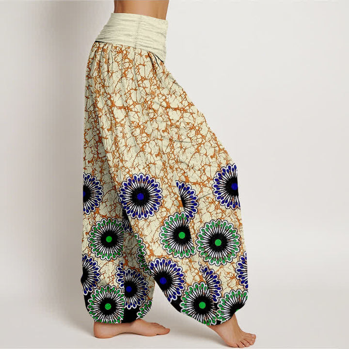 Buddha Stones ピュアコットン サンバースト花柄 レディース ゴムウエスト ハーレムパンツ - image 4