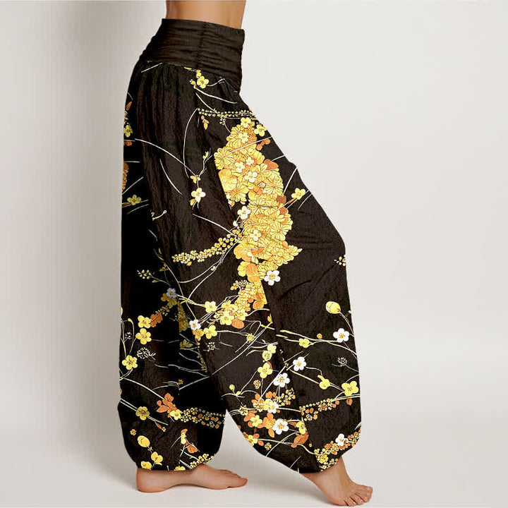 Buddha Stones 純綿花柄リーフ模様 レディース ゴムウエスト ハーレムパンツ - image 7