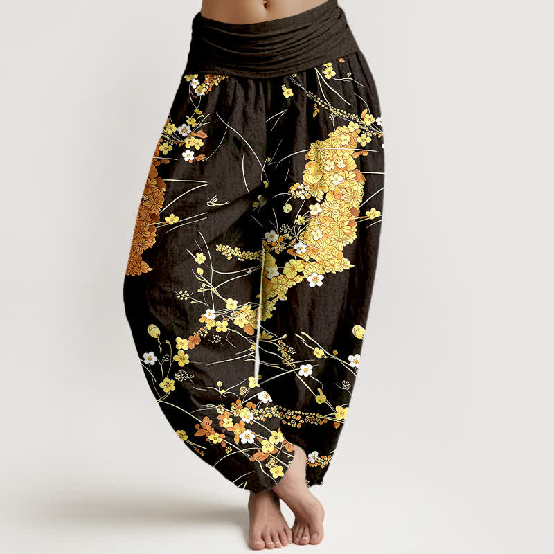 Buddha Stones 純綿花柄リーフ模様 レディース ゴムウエスト ハーレムパンツ - 金 - US16、 UK/AU20、 EU48 (3XL) - image 6