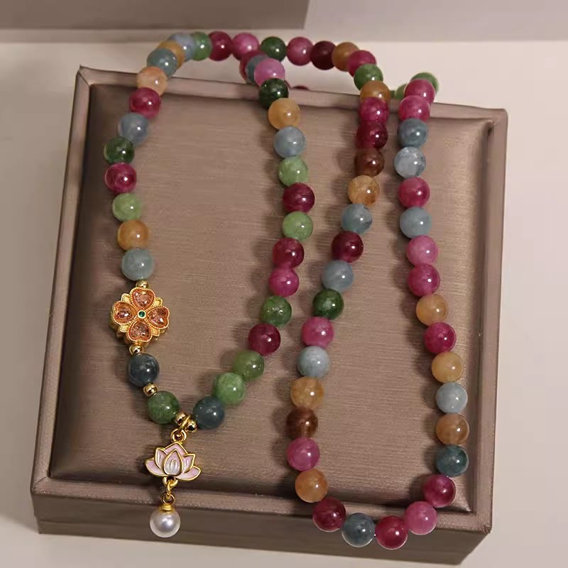 Buddha Stones レインボートルマリン ロータス ウィズダム トリプルラップ ビーズチャームブレスレット - image 3