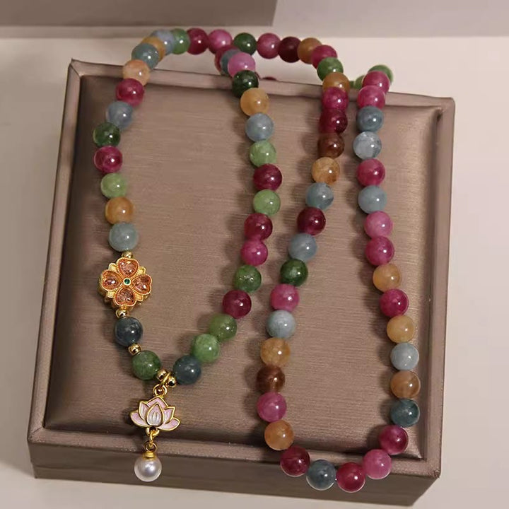 Buddha Stones レインボートルマリン ロータス ウィズダム トリプルラップ ビーズチャームブレスレット - image 3