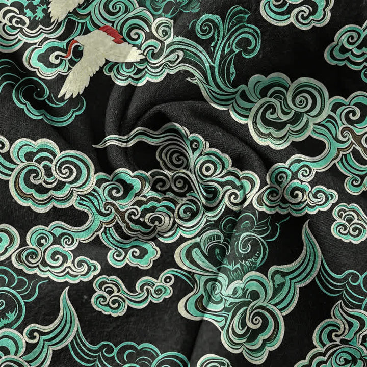 Buddha Stones コットンミント クラウドクレーン柄 メンズ 半袖ハーフボタンシャツ - image 4