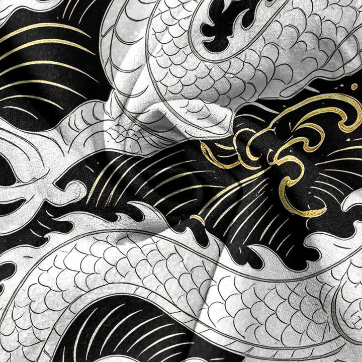 Buddha Stones 綿素材の白龍波模様メンズ半袖ハーフボタンシャツ - image 4