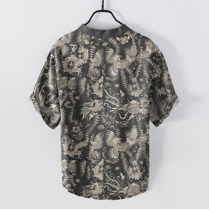 Buddha Stones コットン素材のボタニカルフローラル柄メンズ半袖ハーフボタンシャツ - image 6