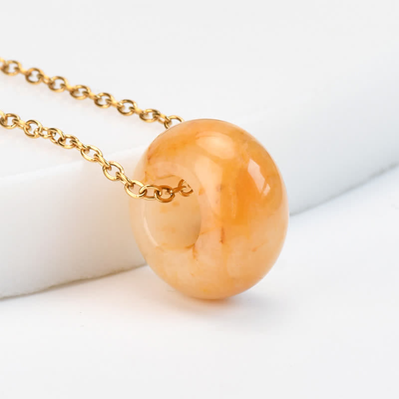 Buddha Stones 天然ローズクォーツとグリーンアベンチュリンのラウンドクリスタルヒーリングネックレス - 天然トパーズ（色味は個体差があります） - image 12