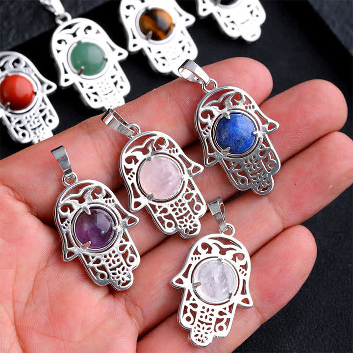 Buddha Stones 天然黒曜石ハムサパーム象嵌クリスタル強化ネックレス - image 22